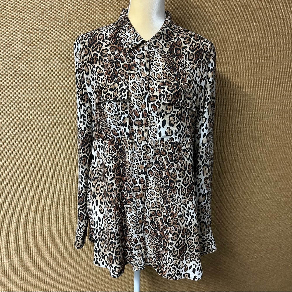 Victorias Secret Button Up Top Women’s Large Animal Print Silk